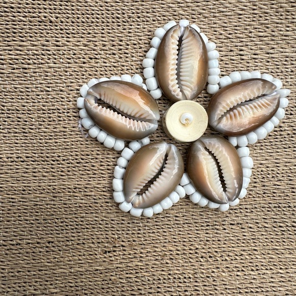 Vintage - Beaded Shell Woven Jute Purse / Handbag Wood Natural Fiber Puka Bamboo - Picture 7 of 13